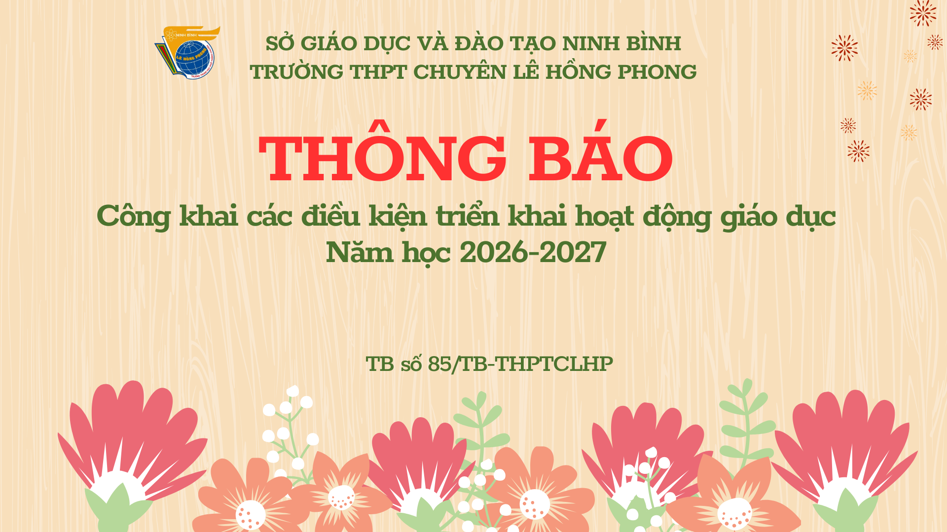 Thông báo công khai các điều kiện triển khai hoạt động giáo dục năm học 2026-2027